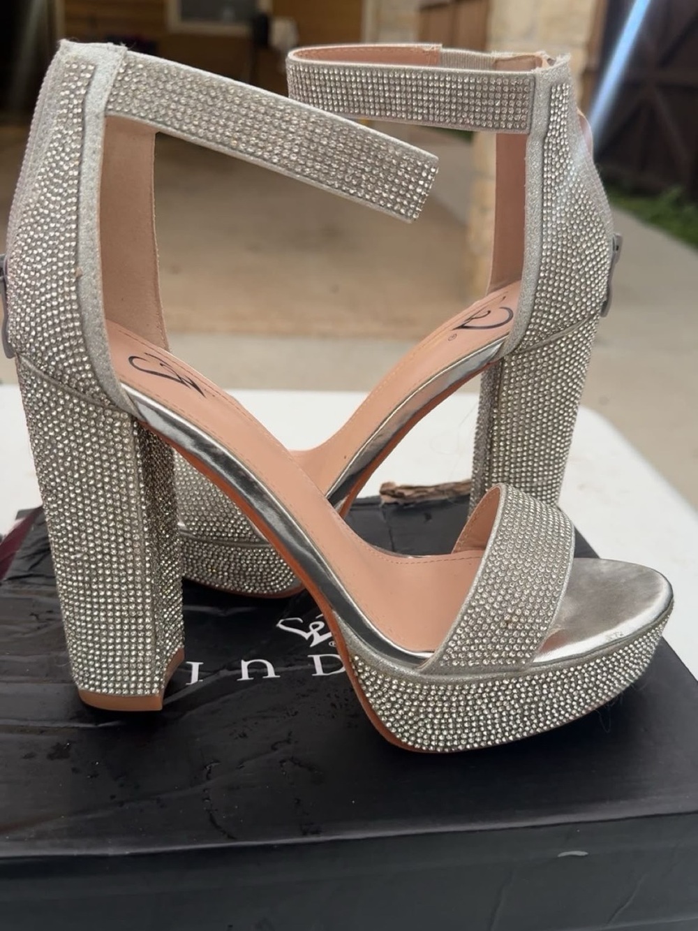 Women's Silver Rhinestone Platform Block Heel Sandals - Unbranded